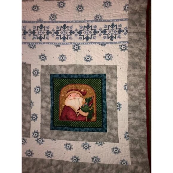 CHRISTMAS QUILT THROW BLANKET VINTAGE SANTA FLANNEL 59X58 SOFT WARM OLD WORLD - Picture 4 of 8
